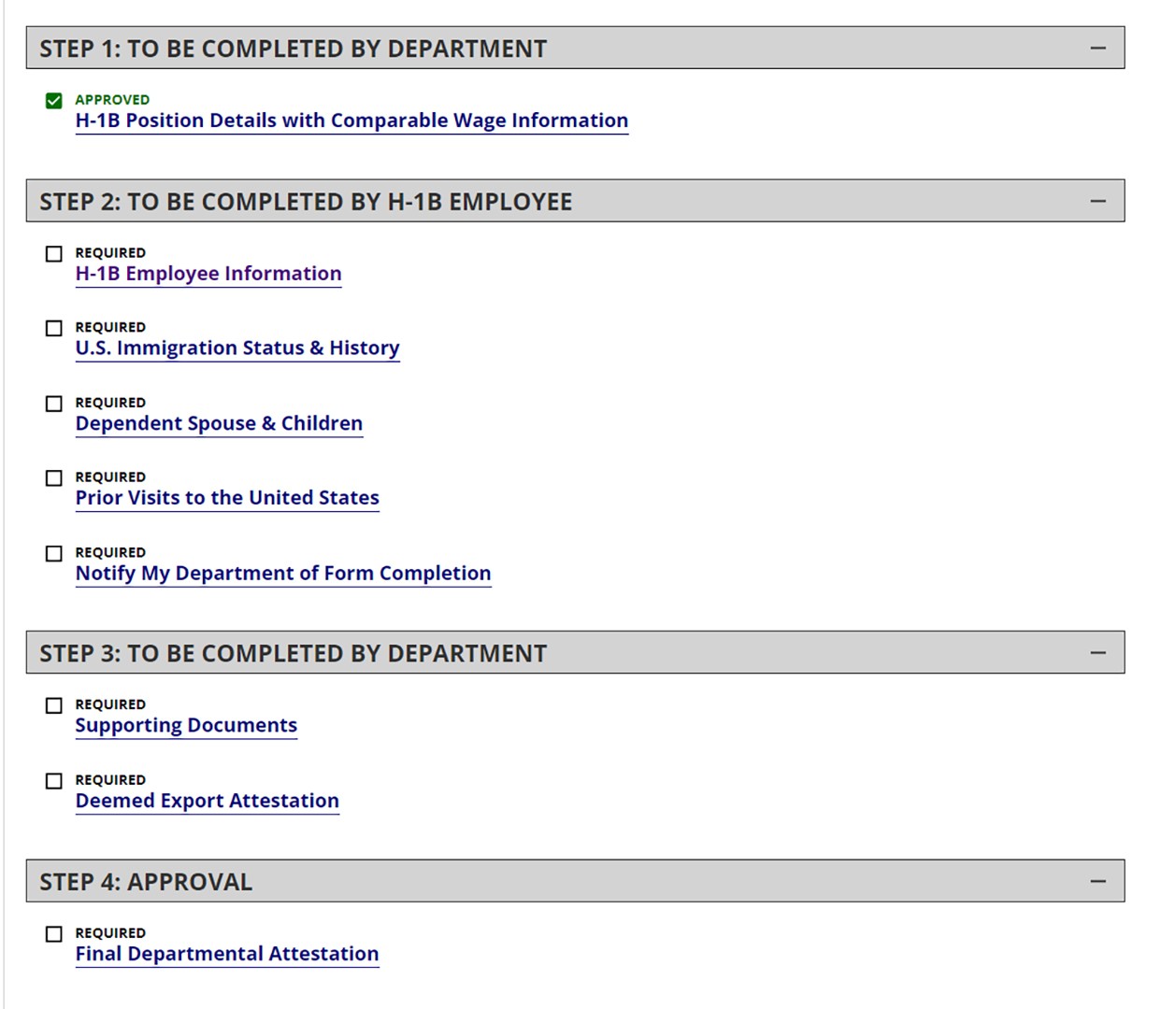 compass h-1b application screenshot