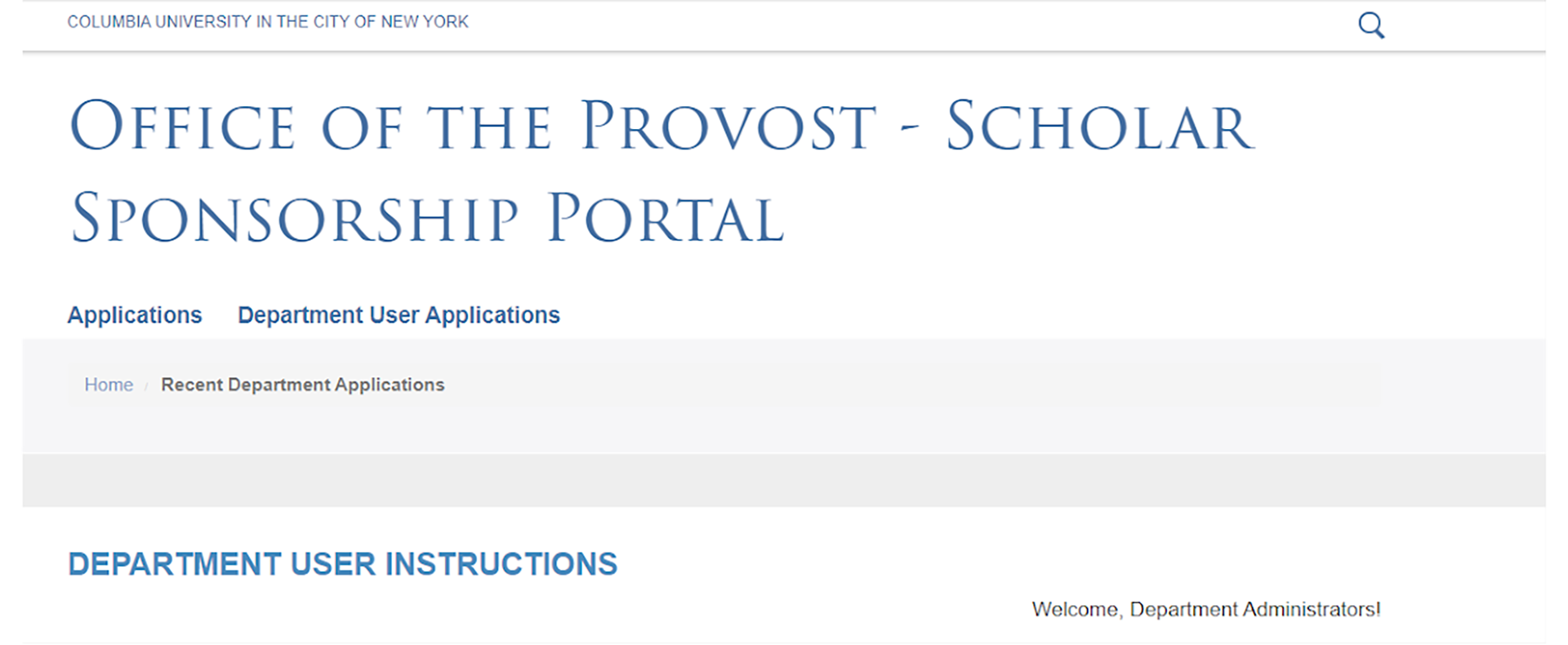 screenshot of scholar sponsorship portal (ssp) showing applications tabs and user instructions heading