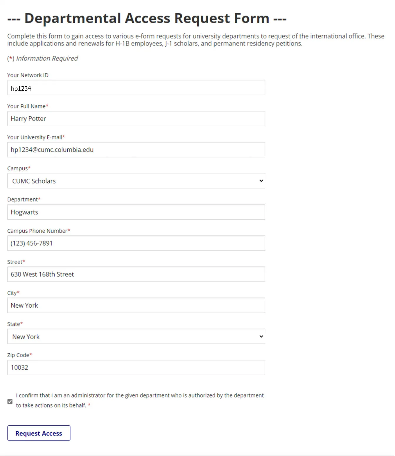 Department Access Request Form