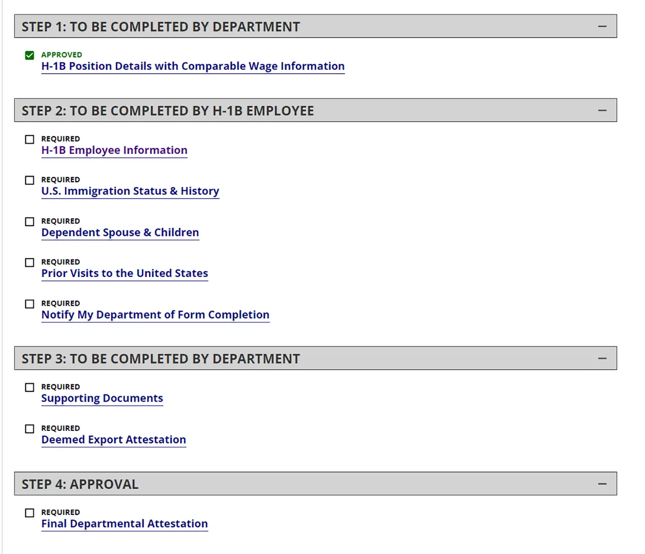 compass h-1b application screenshot