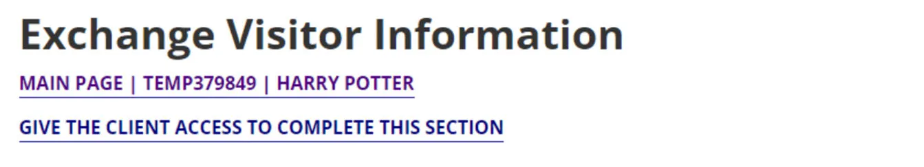 Image of Exchange Visitor Information section.