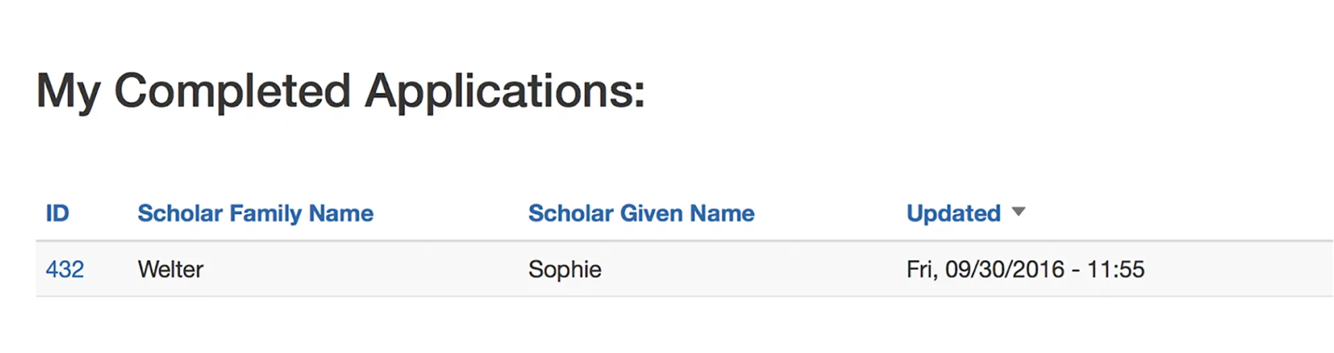 My Completed Applications