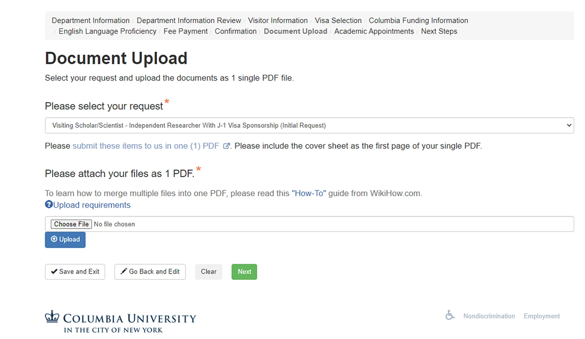 Document Upload page
