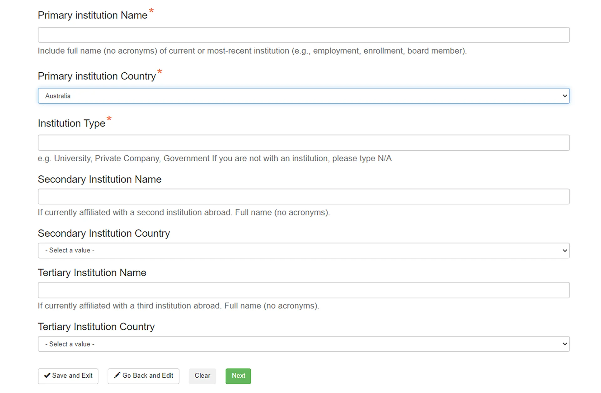 Enter Institution Name in Form