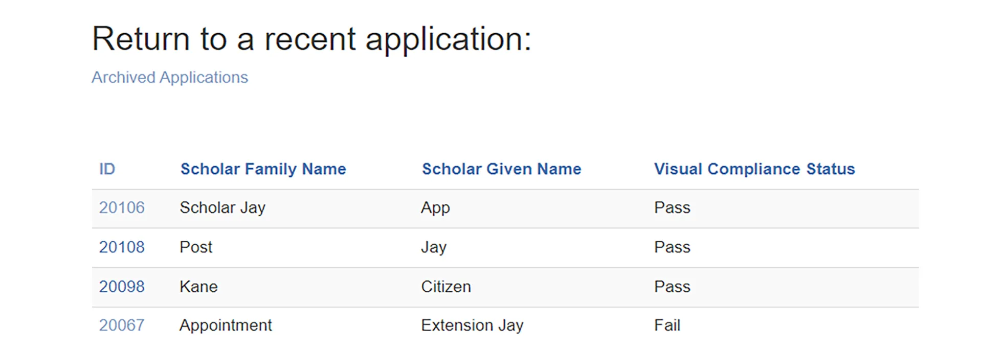 Application -- Visual Compliance Result (Pass/Fail)
